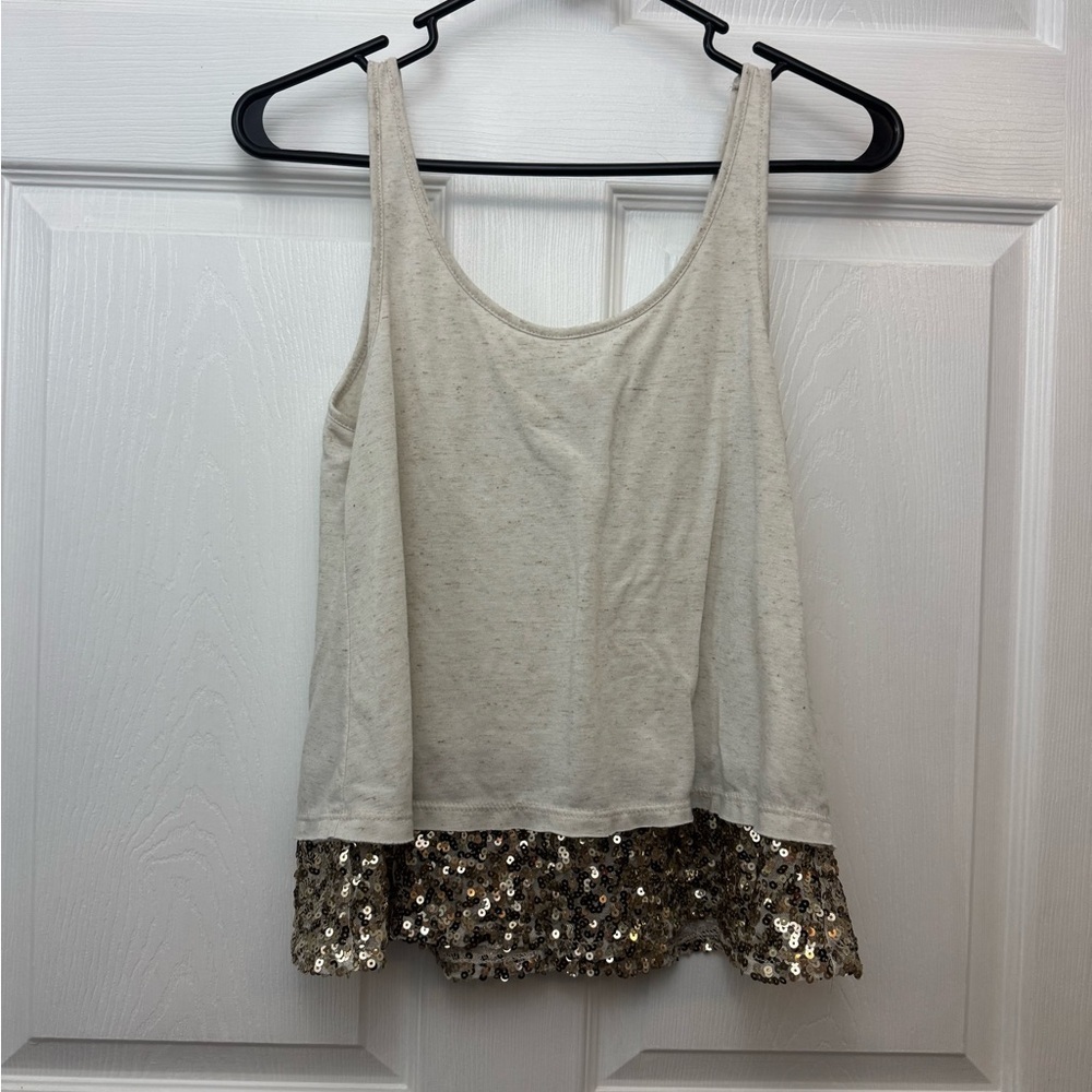 Mudd Cream Tank Top with Gold Sequin Hem